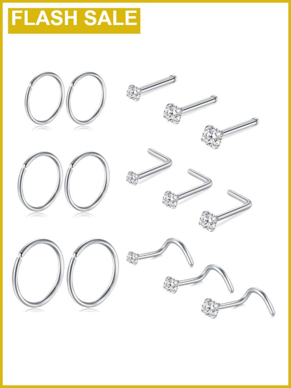 Titanium Nose Rings Hoops Studs 20G 15PCS Hypoallergenic Piercing Jewelry Set